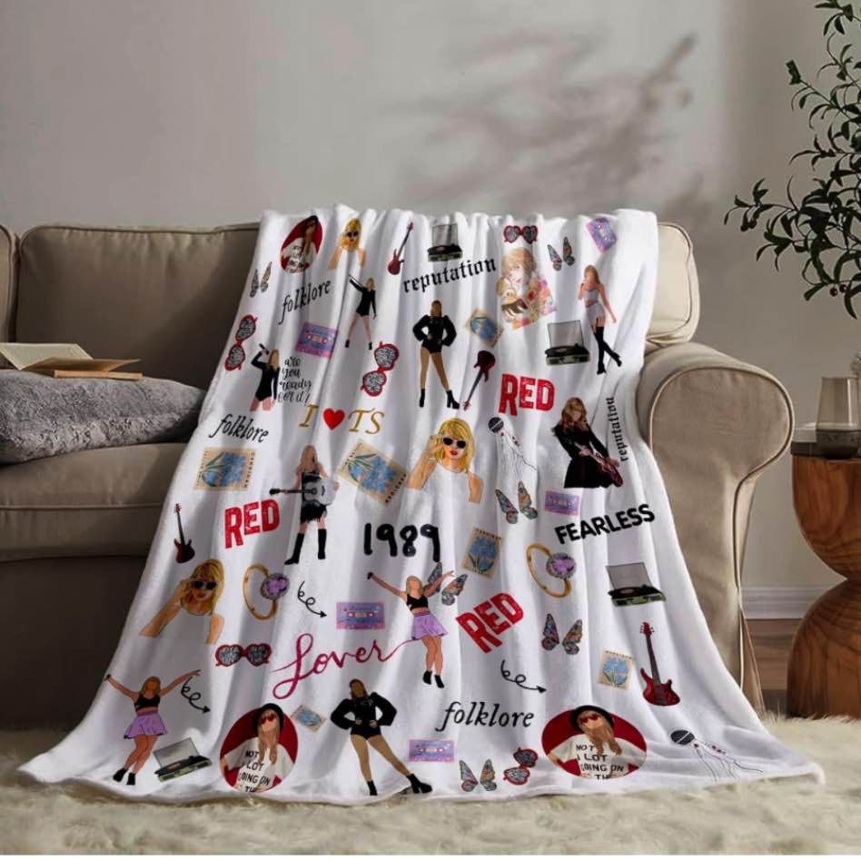 Singer Throw Blanket Music Albums Song Lovers Comfy Fleece Blankets Fall Decor for Couch Bedroom Livingroom Travel Outdoor Picnic (White, 50X40)