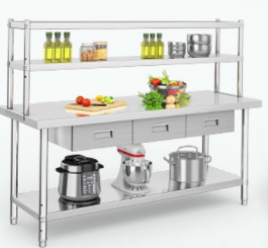 YITAHOME  Stainless Steel Table with Overshelves , NSF Work Table Shelf & 3 Drawers, Metal Table Prep Table for Home Kitchen Restaurant Garage Warehouse