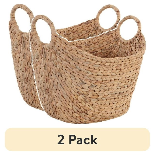 2 pack) Better Homes & Gardens Extra Large Natural Water Hyacinth Boat Decorative Storage Basket