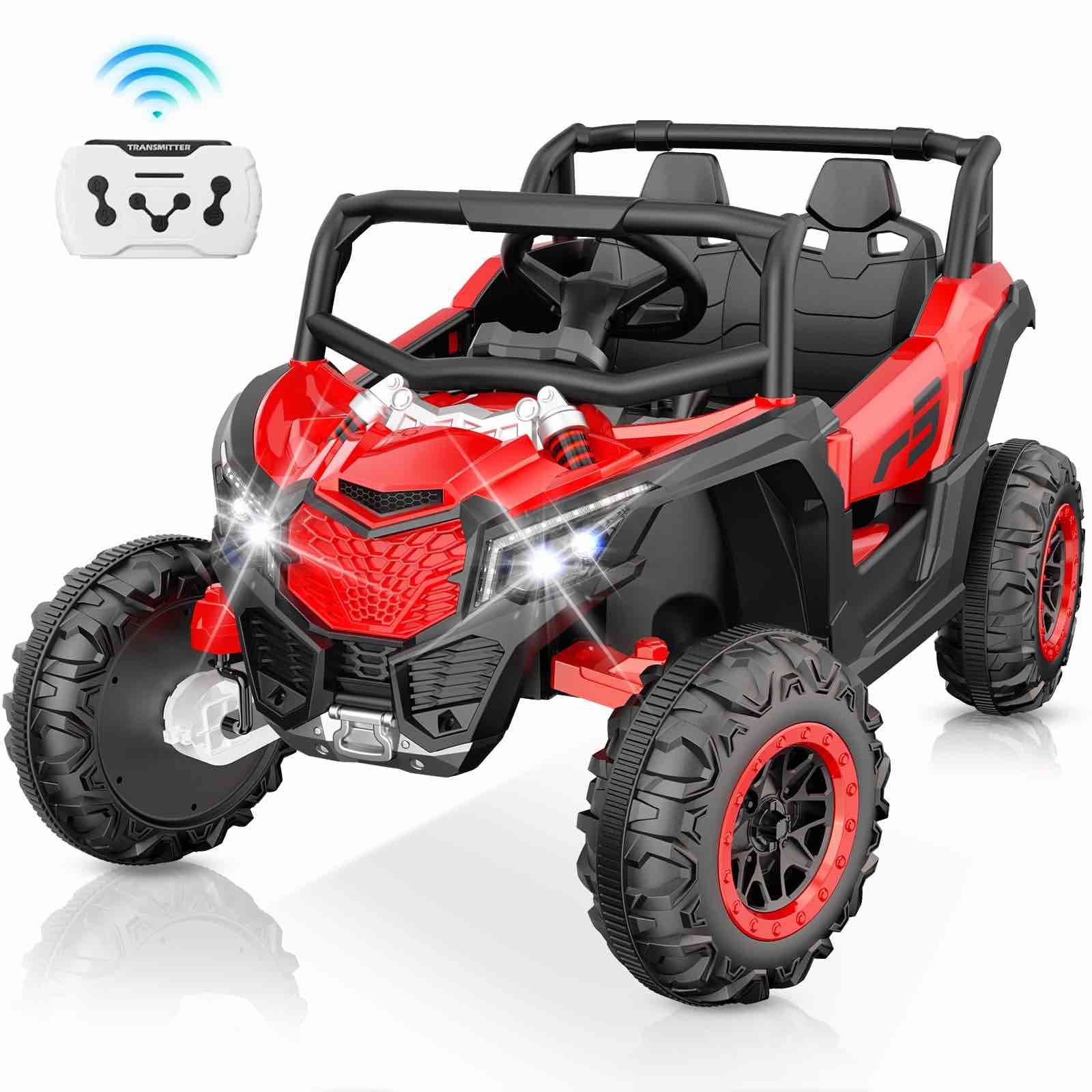 HHVEL 2 Seater Ride on Car, 12V Powered off-Road UTV 4WD Electric Vehicles with Remote Control,Spring Suspension, Music, Bluetooth Ride on Toy for 3-8 Boys Girls,Red