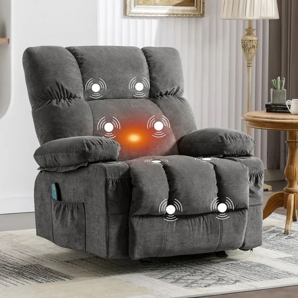 Armless For JONPONY Manual Recliner Chair with Heat Therapy and Massage Function, Heavy Duty Reclining Mechanism Massage Chair, Elderly Single Rocker Sofa