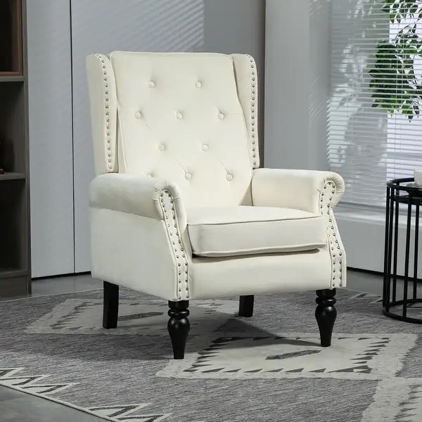 Tufted High Back Chair Living Room Wood Frame Armchair