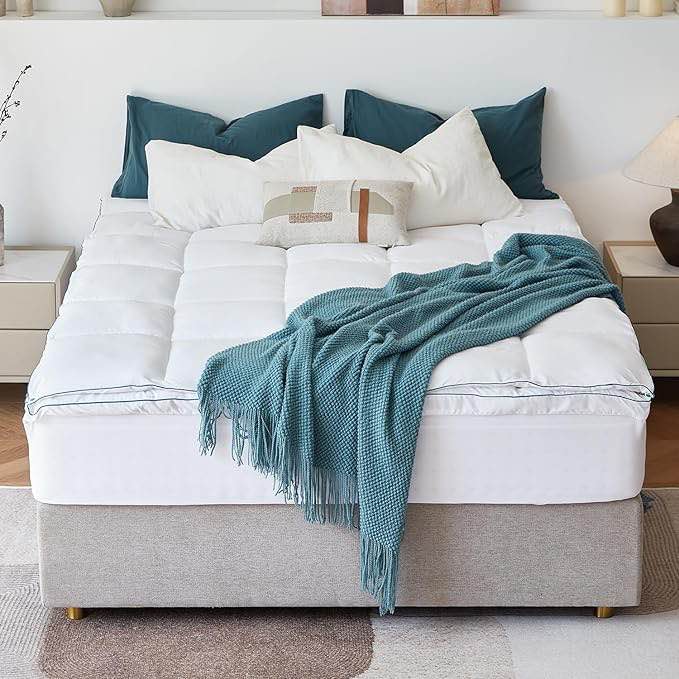 LINSY LIVING Queen Mattress Topper, Pillow Top Mattress Topper Queen with Extra Thick Down Alternative Quilted, Soft Breathable Mattress Pad Cover with 8"-12" Deep Pocket