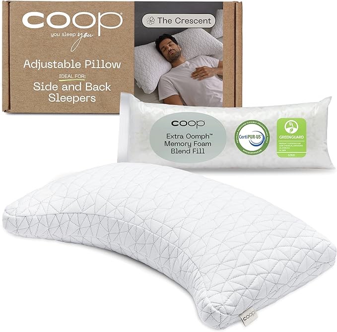 Coop Home Goods The Original Crescent Adjustable Pillow, King Bed Pillows for Shoulder, Neck & Head Support, Crescent Foam Pillows - Medium Firm for Back & Side Sleeper, CertiPUR-US/GREENGUARD Gold