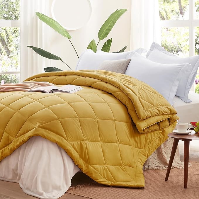 SunStyle Home Queen Comforter - Mustard Down Alternative Bedding Comforters Queen Size, All Season Duvet Insert, Lightweight Bed Comforter Soft Full/ Queen Size(90"x90")