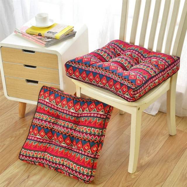 2 Pc Bohemian Outdoor Patio Chair Seat Pads, Square Floor Pillow, Kitchen Chair Seat Cushion Pads, Meditation Yoga Seating Cushion for Home Kitchen/Office/Garden Patio