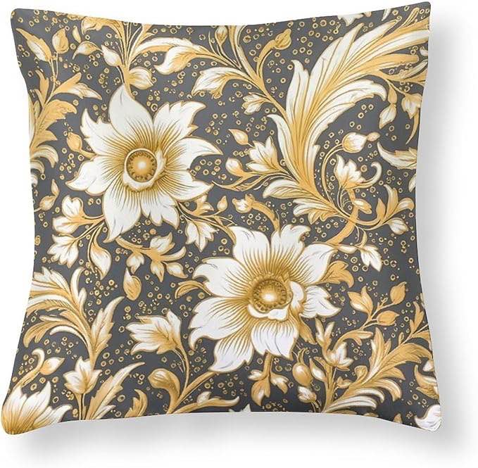 Cushion PillowsGold with White Floral Decorative Throw Pillow Covers Colorful Floral Leaf Seamless Sofa Pillow Covers Hidden Zipper for Home Bed Sofa