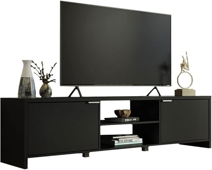 Madesa TV Stand Large Media Console with Cable Management for 65, 75 Inch Media Storage Gaming Living Room Entertainment Center Modern Wooden Television Cabinet - Black