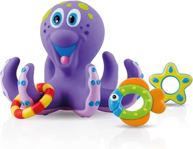 Nuby Floating Octopus Toy with 3 Hoopla Rings - Baby Bath Toy for Boys and Girls - 18+ Months - Purple (Pack of 1)