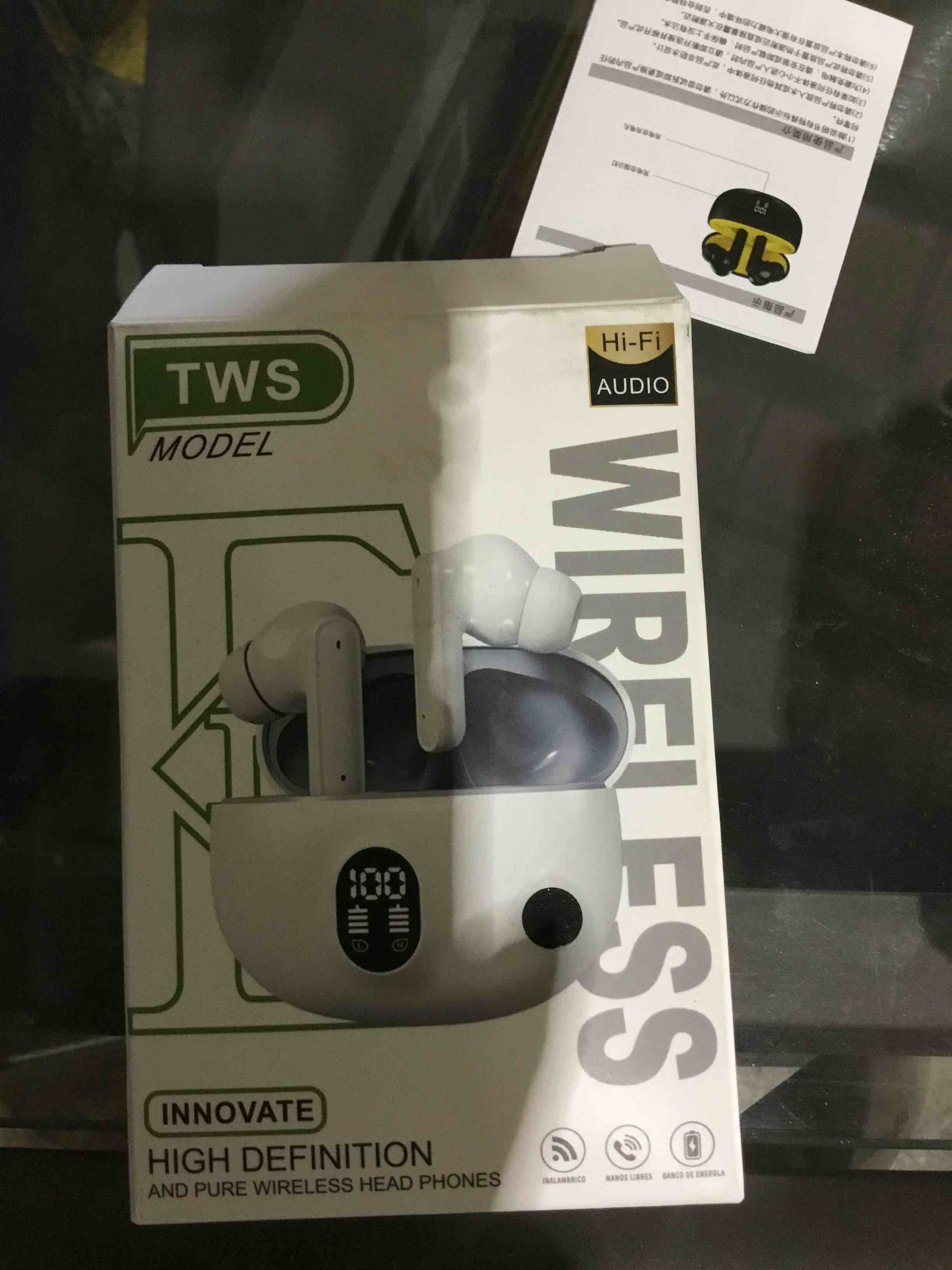 two model wireless earbuds black and yellow