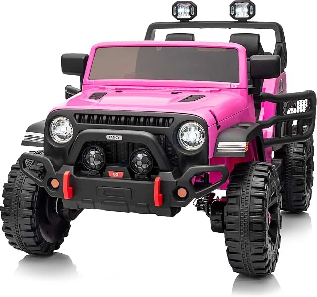 24V Kids Ride on Truck with Remote Control, 4 Motors + 7Ah Battery 19.7" Seat Width 2 Seater Electric Ride Toy for Kids 3+, with LED Light,Music,Various Speeds, USB (Pink )