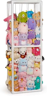 Trycooling Stuffed Animal Storage Zoo Stuffed Animal Holder Space Save Vertical Stuffed Animals Storage PVC with Elastic Band and Net for Playroom Bedroom Nursery (White 1)