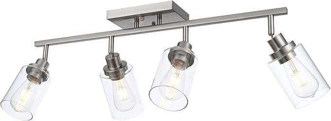 Electric Pratt 4 Lights track lighting brushed Nickel LOUSACE 4-Light Brushed Nickel Track Lighting Kit with Clear Glass, Modern Track Light Fixtures Flush Ceiling Mounted, Tracking Vanity Lighting Rotatable Spotlight for Kitchen Bathroom Accent Shop