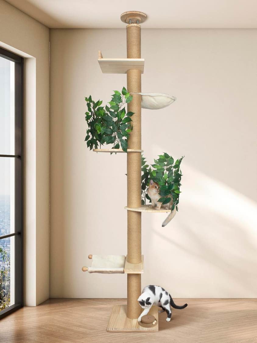 Cat Tree Floor Ceiling Cat Tower Ajustable Tree Tower for Indoor *Similar to stock photo *
