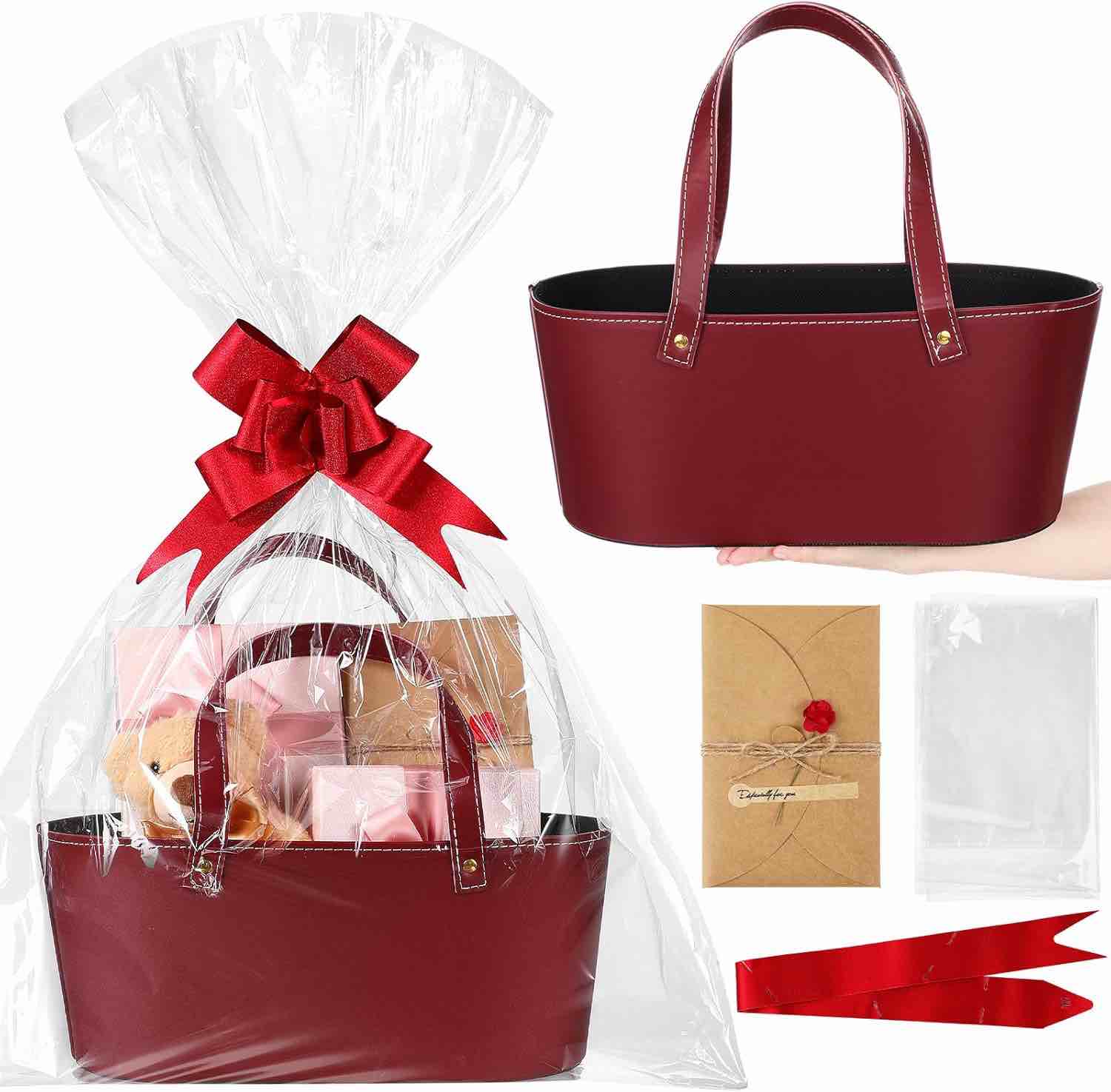Wonderjune Leather Empty Gift Basket red
