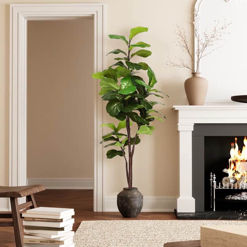Faux Fiddle Leaf Fig Tree In Plastic Pot Artificial Plant for Living Room House Office Decoration