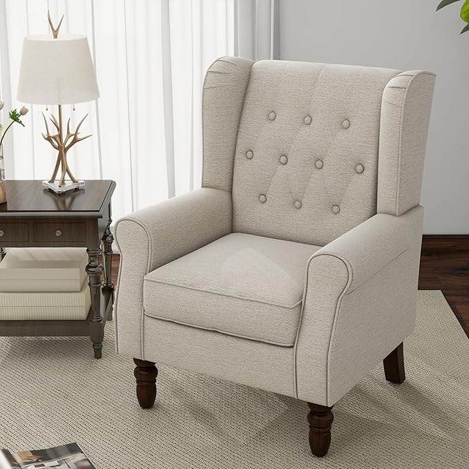 Button-Tufted Small Wingback Accent Chair