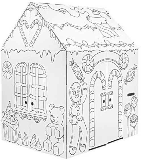 easy playhouse big kit - gingerbread arts & crafts cardboard play house for kids 3 and up - easy to assemble