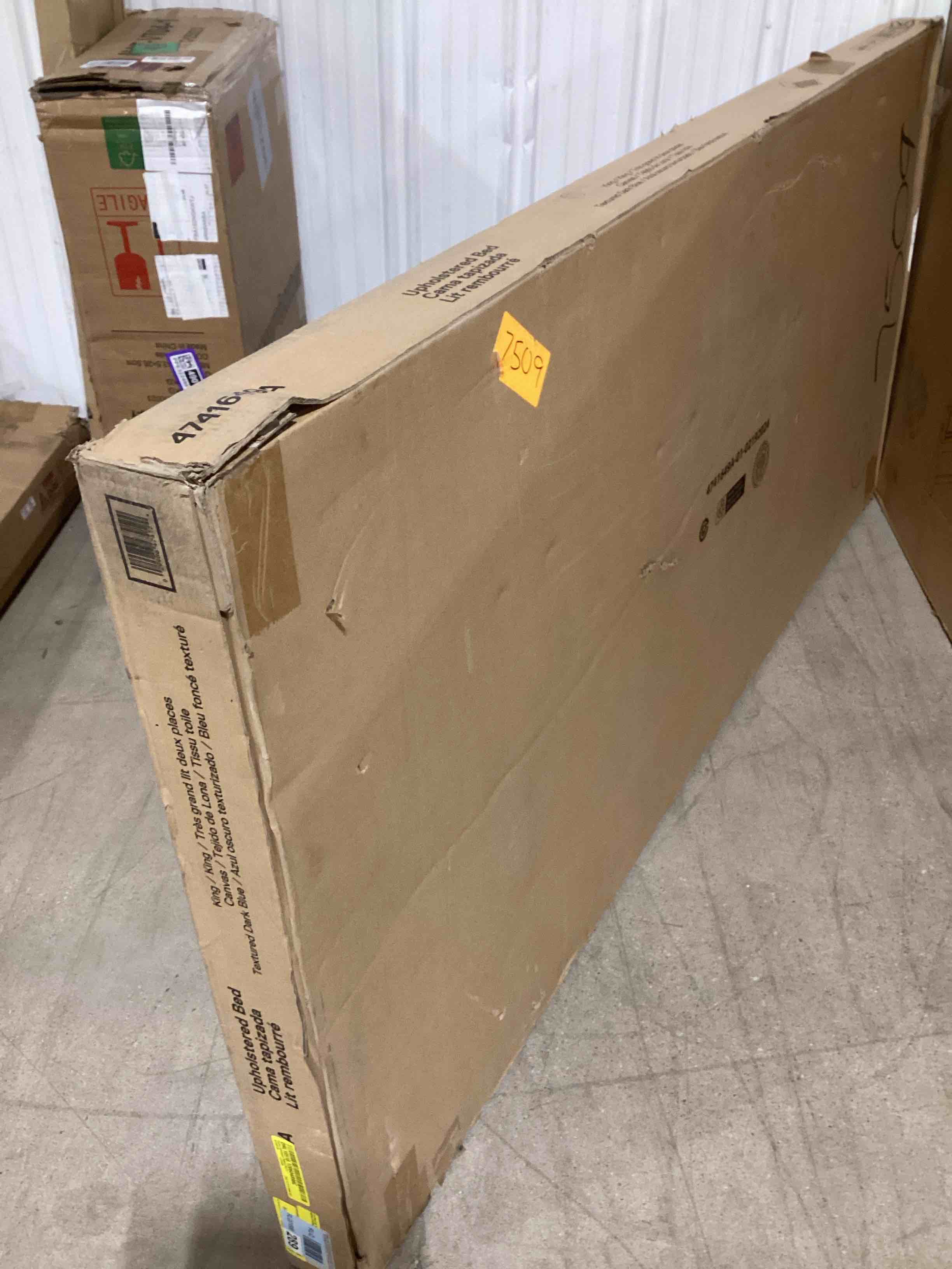 Condition photo showing Good Condition for (Box 1 of 2) Upholstered Platform Bed Frame, Headboard Carmen Wingback Bed, Fully Upholstered Mattress Foundation, No Box Spring Needed No Noise, Minimalist