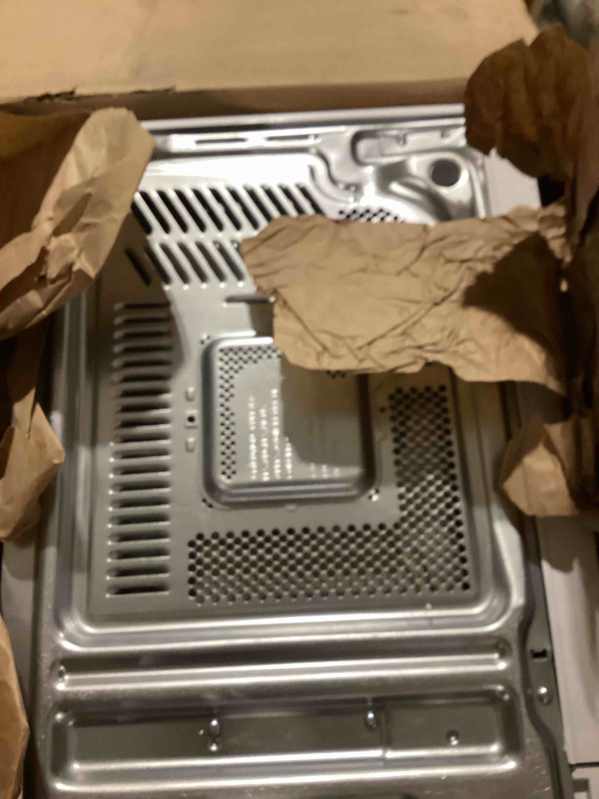 Condition photo showing As Is for WHITE. AS IS. SHARP Countertop Microwave Oven with Removable 12.4" Carousel Turntable, 1000 Watt, 1.1 Cubic Feet, Stainless Steel