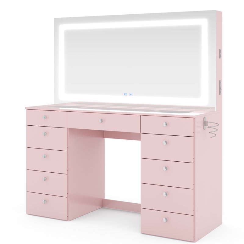 Lydia Extra-Large Makeup Vanity With Bluetooth Speakers And LED Mirror