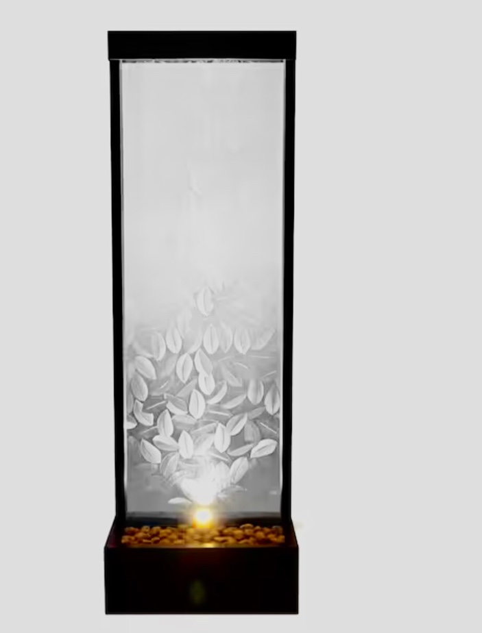 72"H Glass Panel Fountain with Leaves