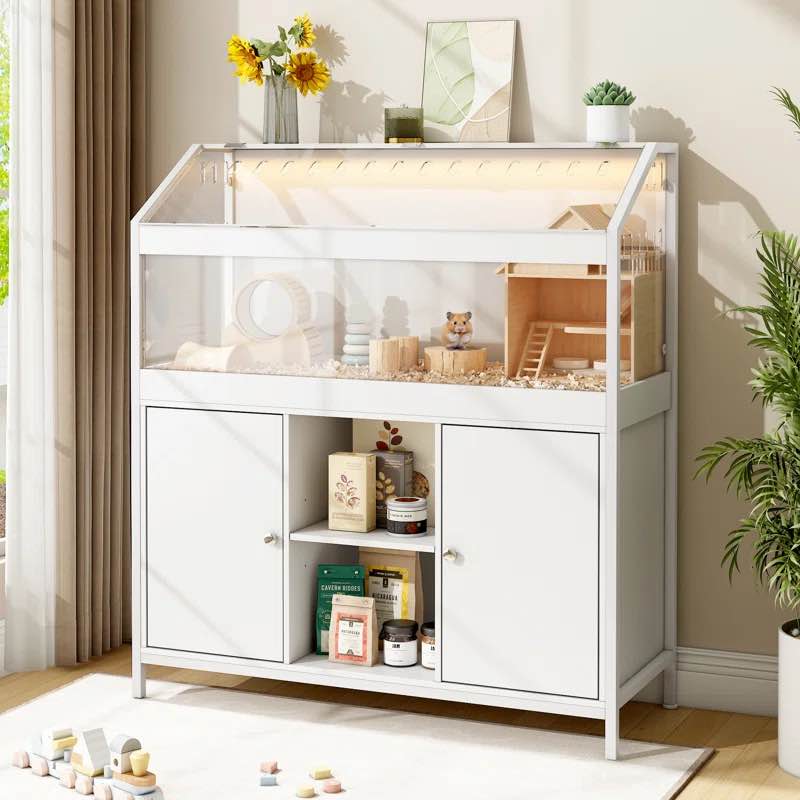 Large Hamster Cage with Storage Cabinet, 39.5“ Hamster Cages and Habitat with LED Light