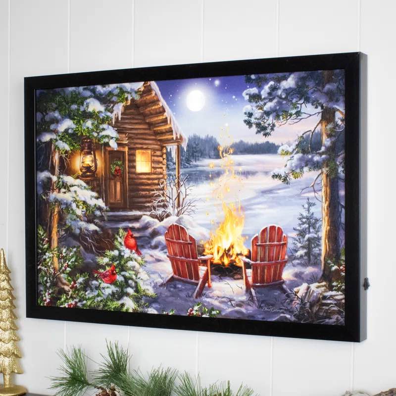 Christmas at the Lake 14x20 Framed Fiber Optic