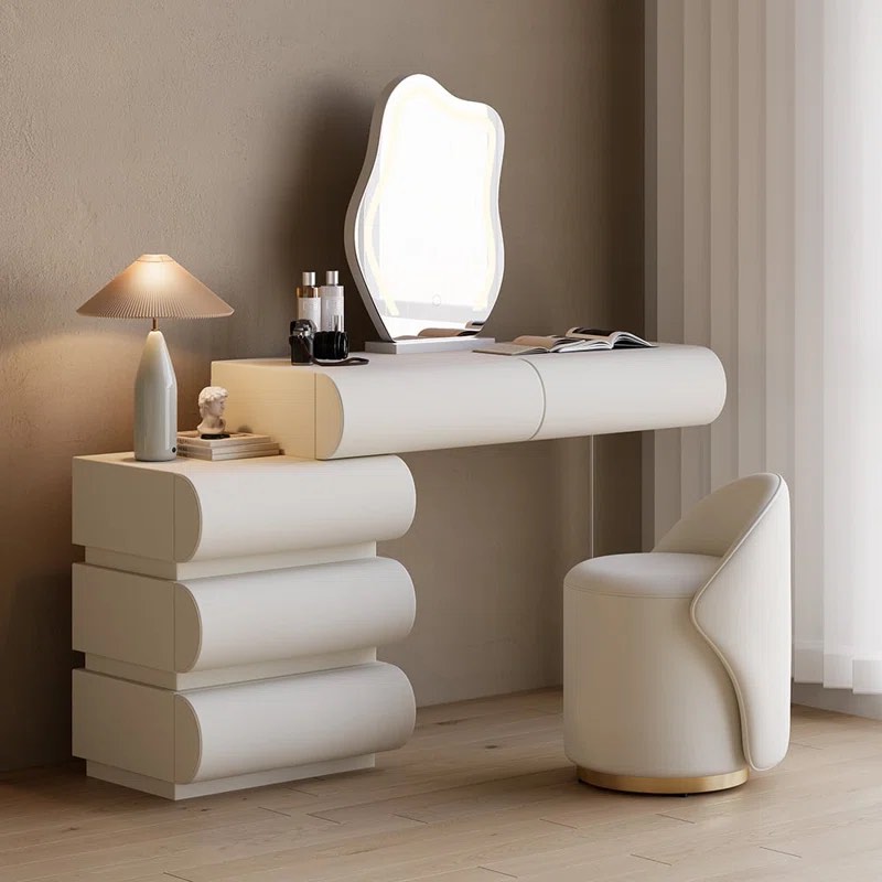 INCOMPLETE Humply Modern Makeup Vanity Set PU Leather Dressing Table with Stool & LED Mirror