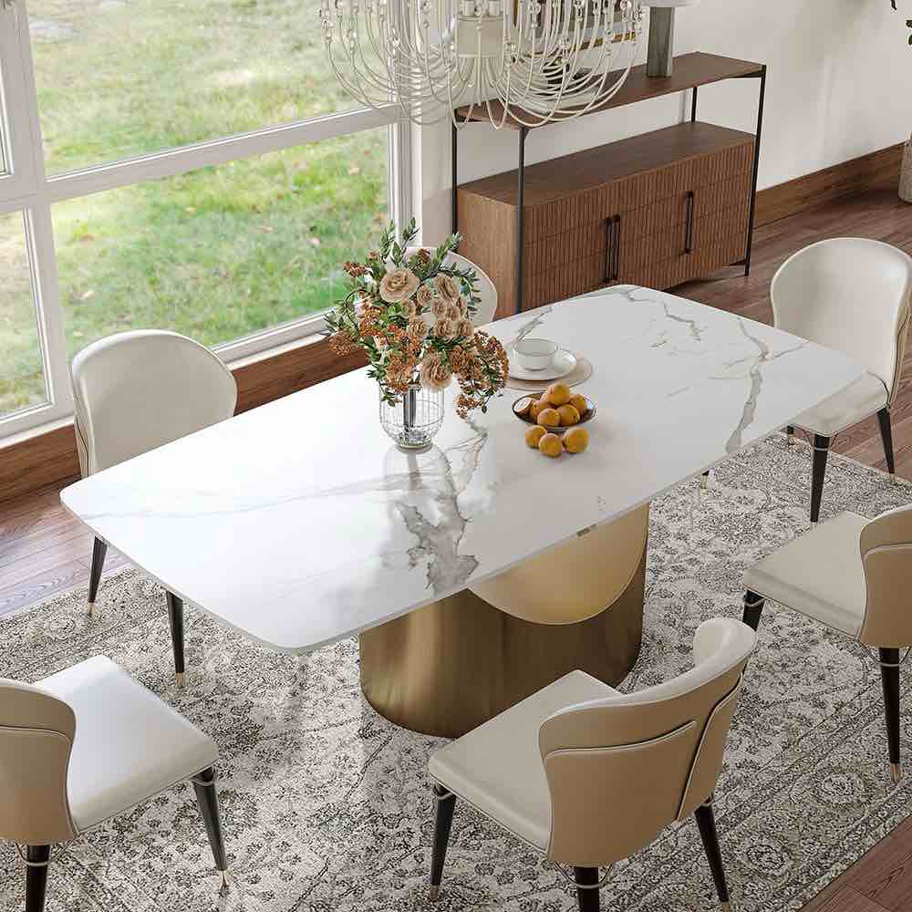 71"Hobart Modern Minimalist Dining Table For 4-6, White Rectangular Matte Sintered 