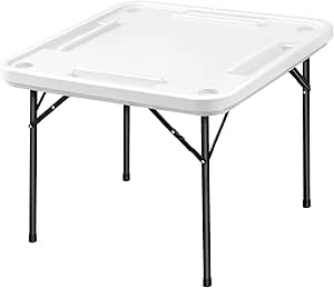 Purpeak Plastic Domino Game Table Folding Card Game Table with Cup Holders and Card Holder Anti Scratch and Water Portable Board Game Domino Table for Mahjong Poker Domino Game (White)