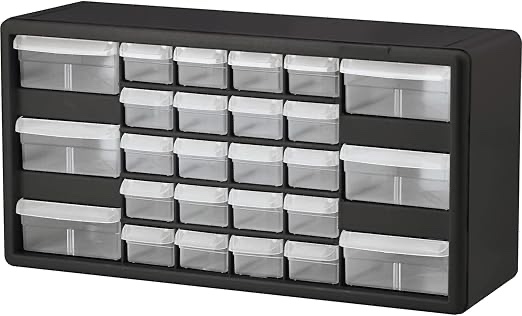 Akro-Mils 10126 26-Drawer Plastic Drawer Storage Cabinet for Garage Organization, Bead Organizer, Lego Storage, Teacher Toolbox, Makeup Organizer, and More, 20-Inch W x 6-Inch D x 10-Inch H, Black