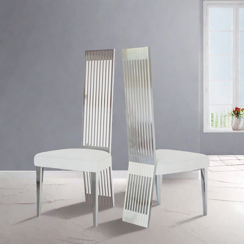Dining Chairs, Upholstered High Back White Dining Chairs with Stainless Steel Backrest and Legs Modern Simple Dining Room Chair for The Dining Room Kitchen Bedroom