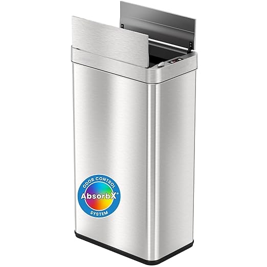 iTouchless 18 Gallon Wings Open Kitchen Trash Can with Lid and Odor Filter, Dog Proof Lid Lock 68 Liter Slim Stainless Steel Garbage Bin Home Office Bedroom Living Room Large Capacity Wastebasket