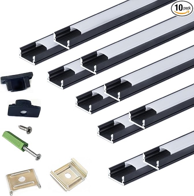 Muzata 10Pack 3.3FT/1M Plus-Size LED Channel System for Waterproof LED Strip up to 16mm Width Black LED Strip Channel 18x13mm Smoky Black Cover U103 BB 10Pack Black Channel with Smoky Black Cover
