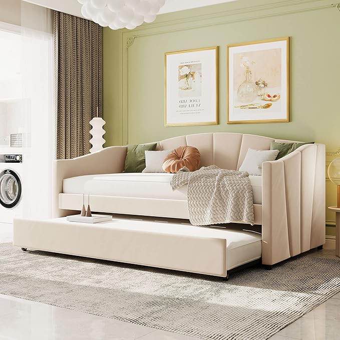 Eliana Twin Velvet Upholstered Daybed with Drawers -Solid Construction, Space Maximization