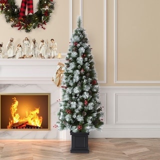 Set Of 2 Elegant 4 Foot Potted Hard Mixed Needle Loveland Spruce Trees With Decorative Accents