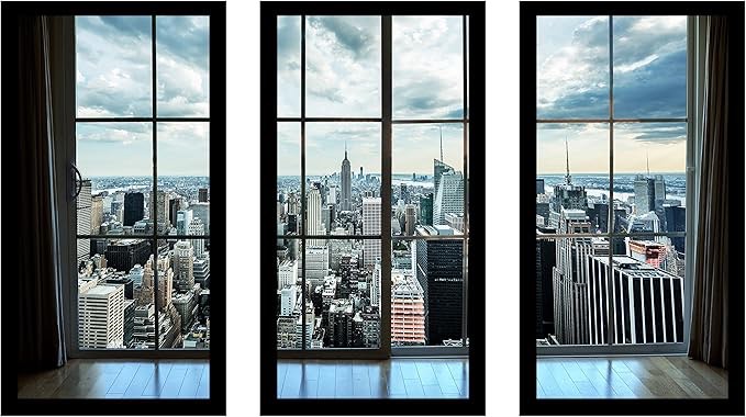 New York Window 3 Piece Picture Frame Photograph Print Set