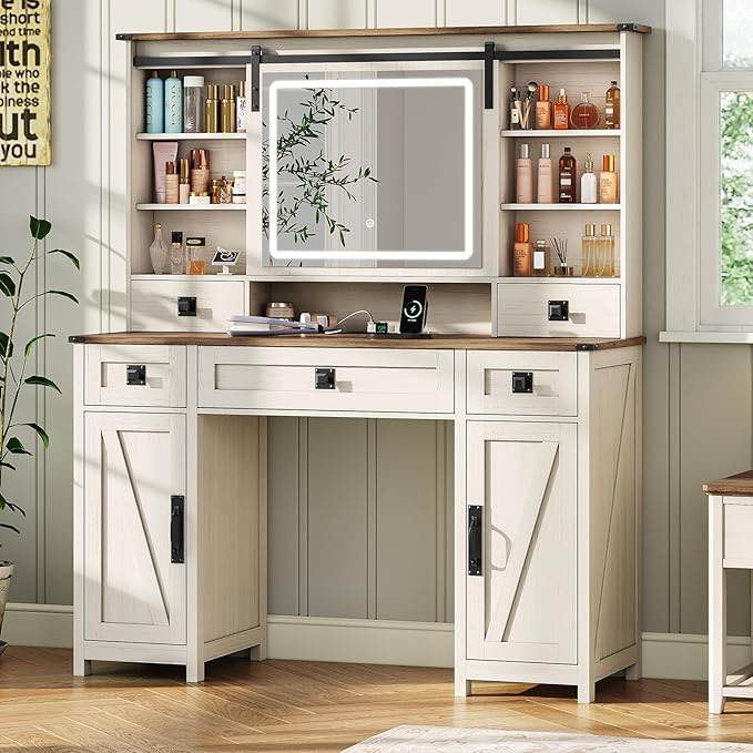 Politte Farmhouse 47.2’ Makeup Vanity Desk Box Antique White