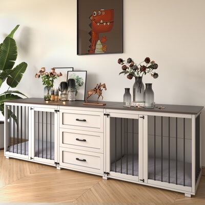Tucker Murphy Furniture Style Wooden Dog Crate with 3 Drawers 