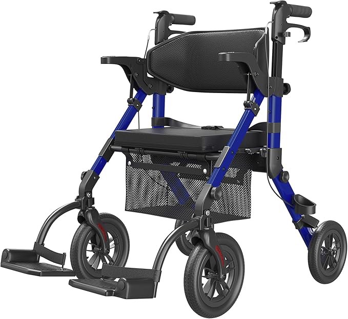 KEERSONG Foldable with seat and Storage Bag,Lockable Brakes,Elderly Wheelchair Transport Chair Adjustable Height Trolley Shopping Cart With Handles And Back Support Lofty Ambitions 