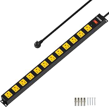 12 outlet long power strip, 2100 joules surge protector, 3ft power cord, wide spaced outlet power bar, overload protection switch, industrial heavy duty for work bench, shop, garage…