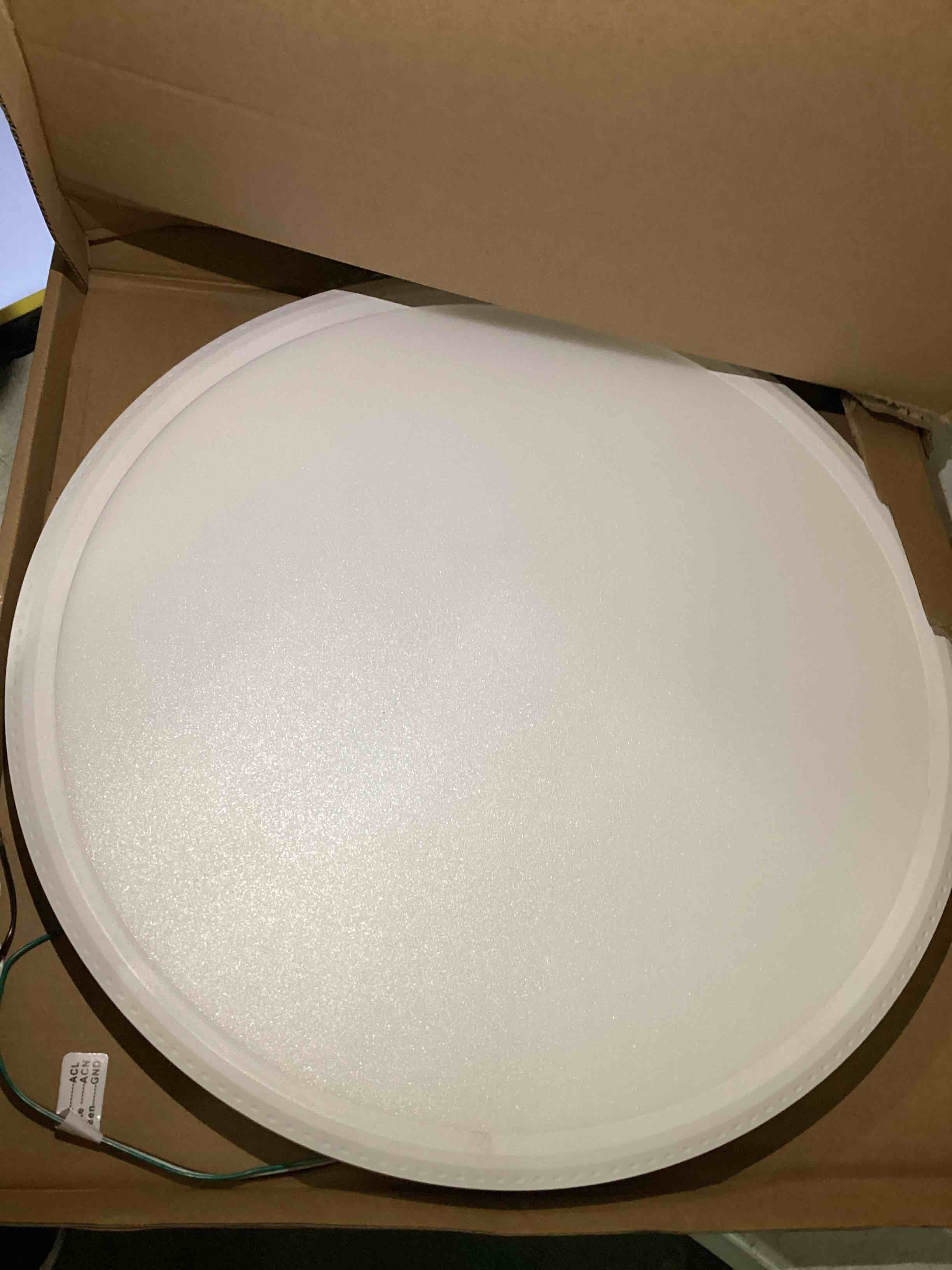 Condition photo showing As Is for hunhun 16 inch dimmable led flush mount ceiling light 4800lm round light fixture 5 color temperature selectable super slim large flat ceiling lamp for living dining room white 1 pack white