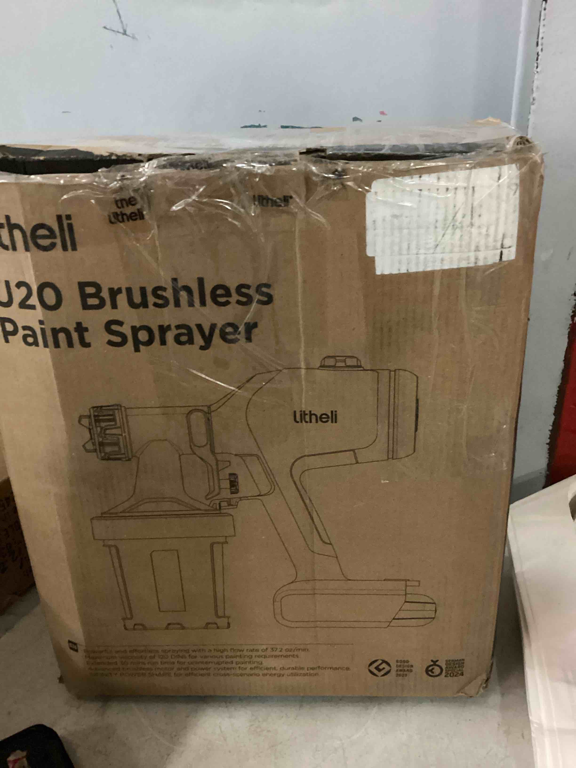 Condition photo showing As Is for litheli cordless paint sprayer with 800w brushless motor, 20v 4.0ah battery, 3.5lbs lightweight hvlp paint spray gun, 1100ml/min high power electric sprayer for house painting, furniture, fence