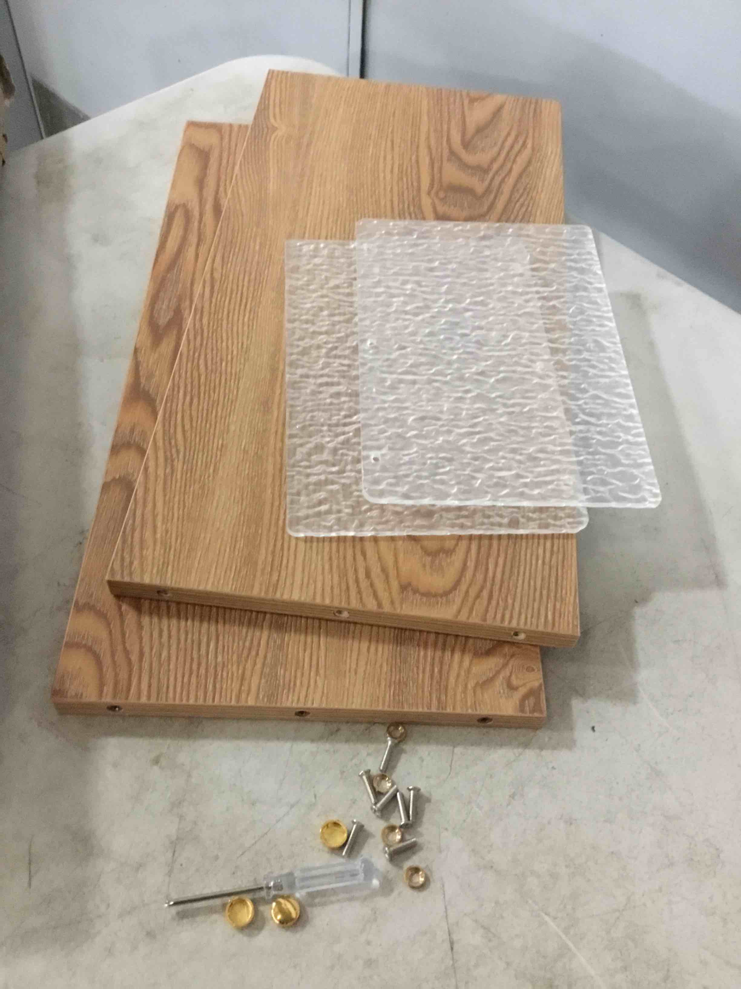 Condition photo showing As Is for adjustable monitor stand riser with acrylic legs?9.4" wide dual monitor stand for desk?2-tier wood desktop organizer for computer, laptop, printer & pc?modern aesthetic desk shelf(wood-glacial striae) wood-glacial striae 9.4β w*19.3l