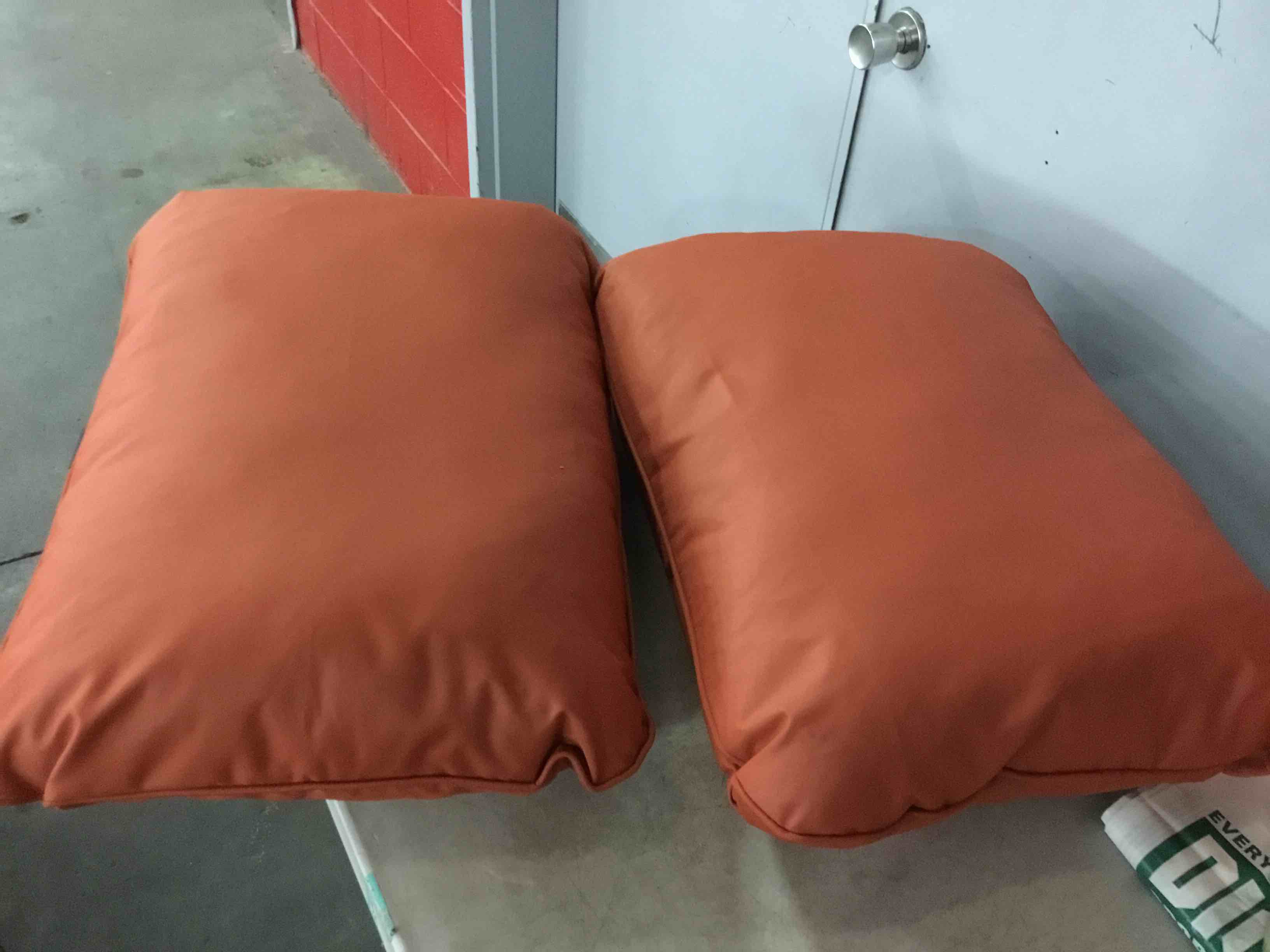 Condition photo showing As Is for aaaaacessories outdoor deep seat cushions, waterproof, fade-resistant patio furniture replacement cushions, 25.5" x 25.5" x 5" + 25.5" x 19", set of 2, rust