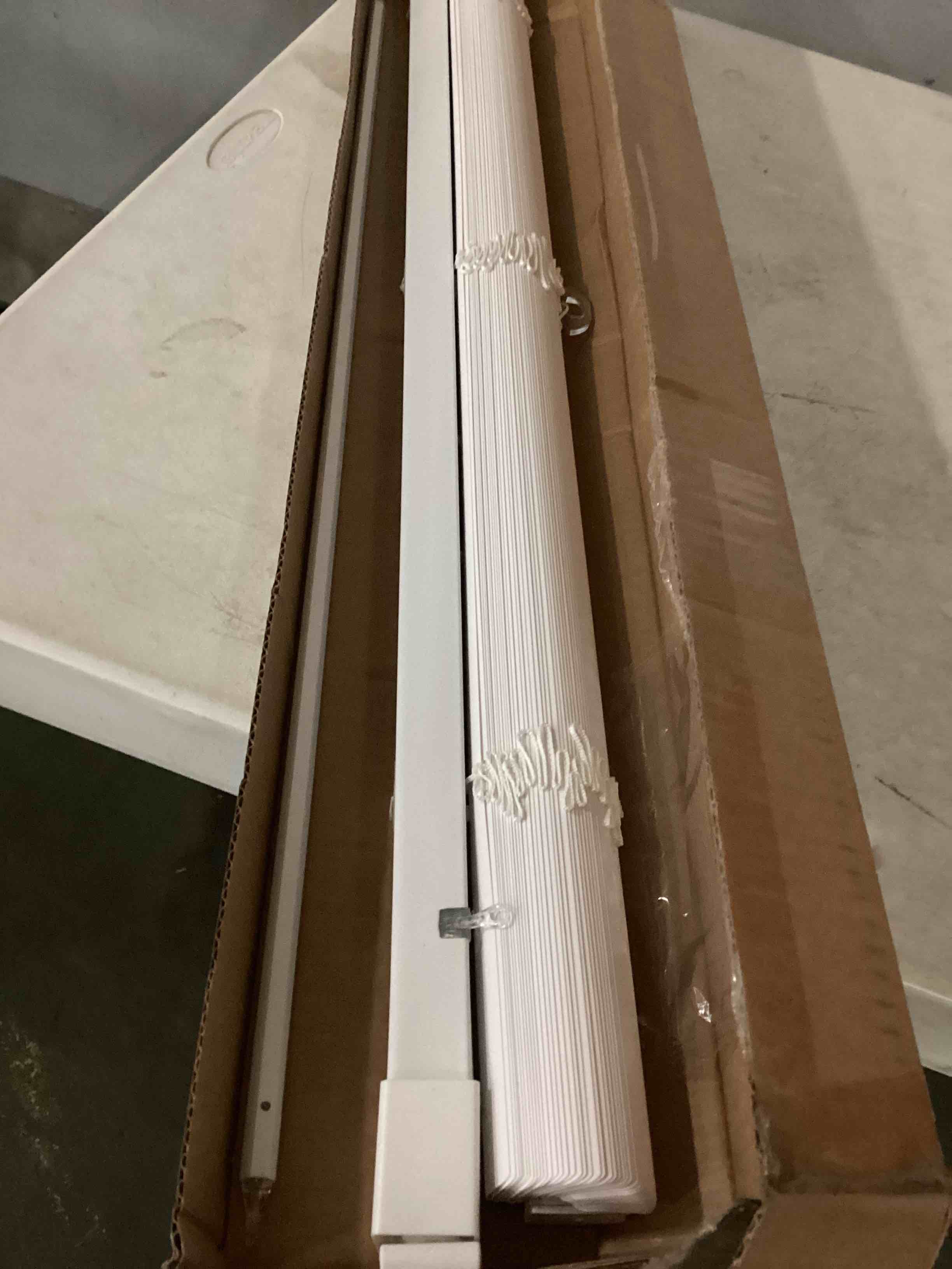 Condition photo showing As Is for no drill blinds for windows 1" vinyl l-shaped slats cordless mini blinds for home, for window size 34" w × 36" h white white 34" w × 36" h