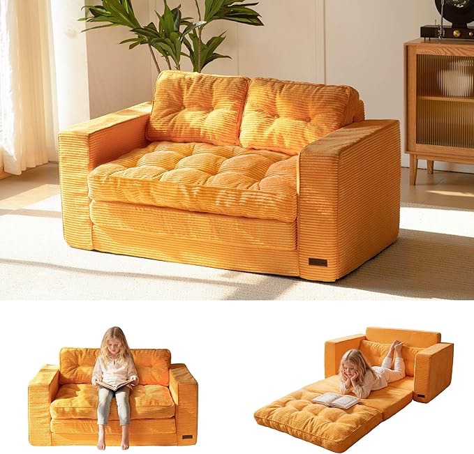 Convertible Sofa Bed, Pull Out Loveseat Sleeper Sofa, 2 in 1 Folding Couch Bed, Fold Out Floor Couch with Pillows for Living Room Bedroom Lounge