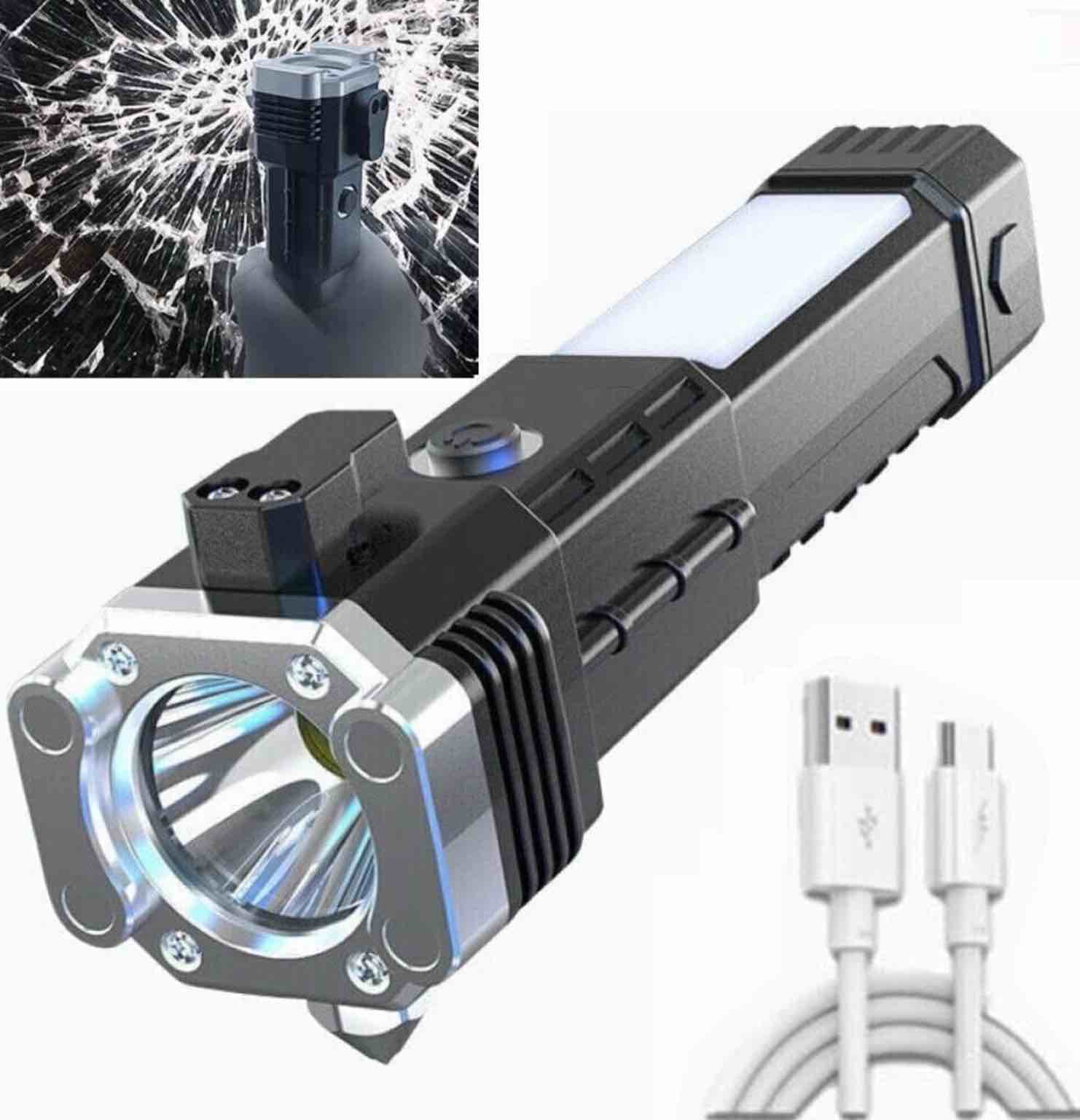 DRAWBRIDGE 1 pc Torch Light,LED 3W Torch Light Rechargeable Torch Flashlight,Long Distance Beam Range Car Rescue Torch with Hammer Window Glass and Seat Belt Cutter Built Portable Rechargeable
