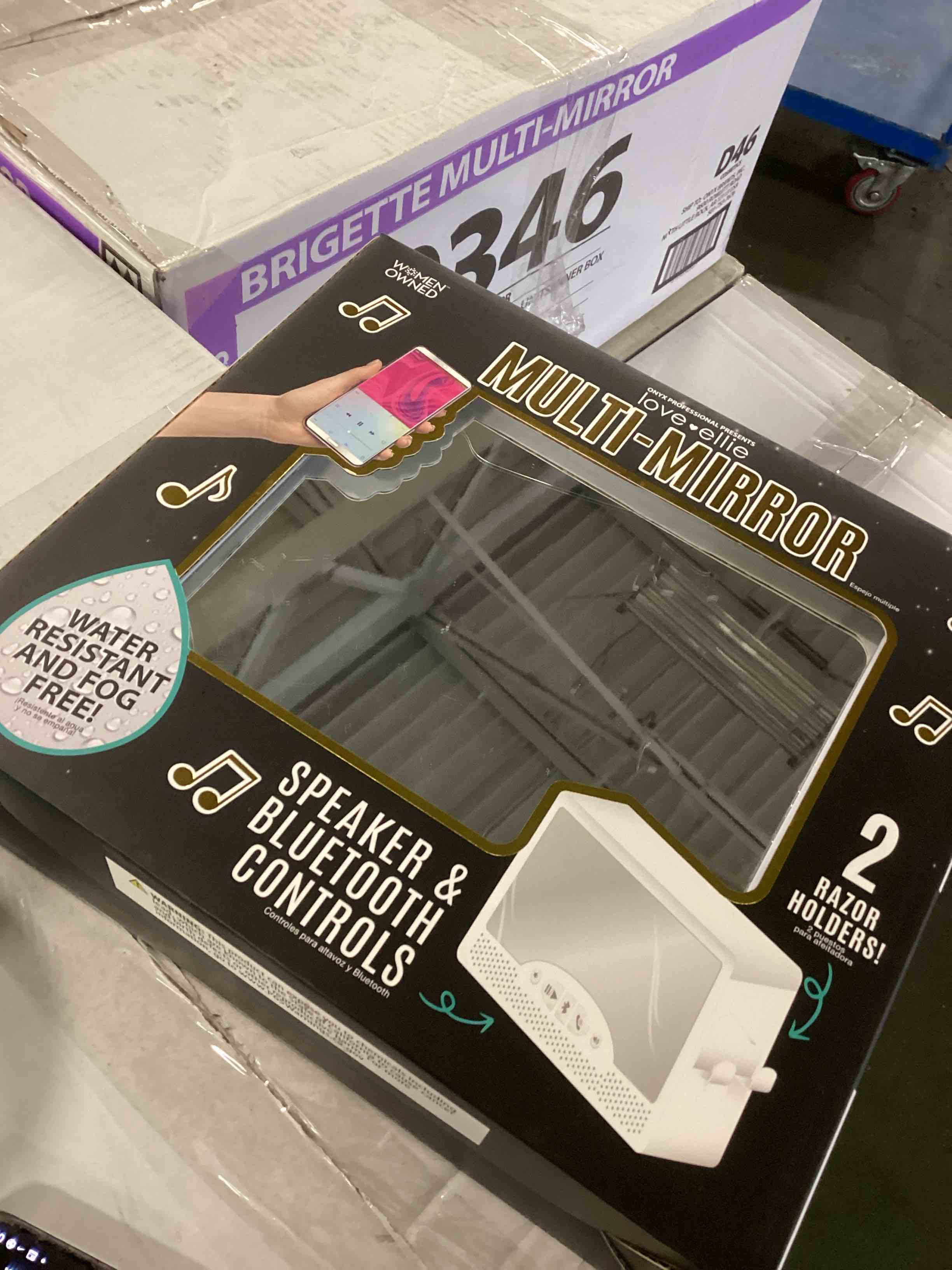 Condition photo showing New/Like New for Love Ellie Brigette Fogless Shower Mirror with Lights & Bluetooth Speaker, White Finish, Suction Cup Mount